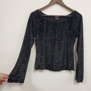 Inc Womens Y2K Velvet Burnout Fairy Grunge Whimsigoth Top Size S Black Sheer